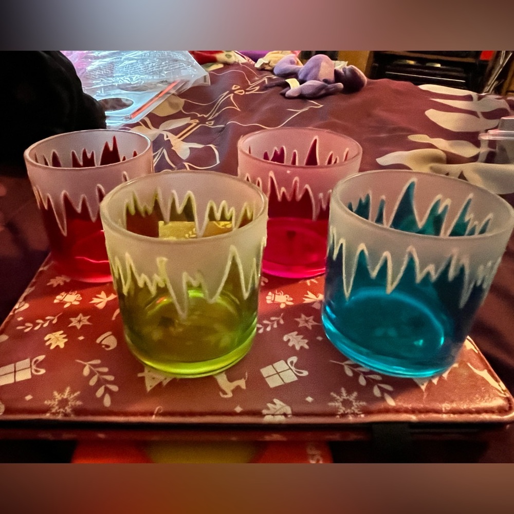 Set of Four Colorful Icicle Candle Holders